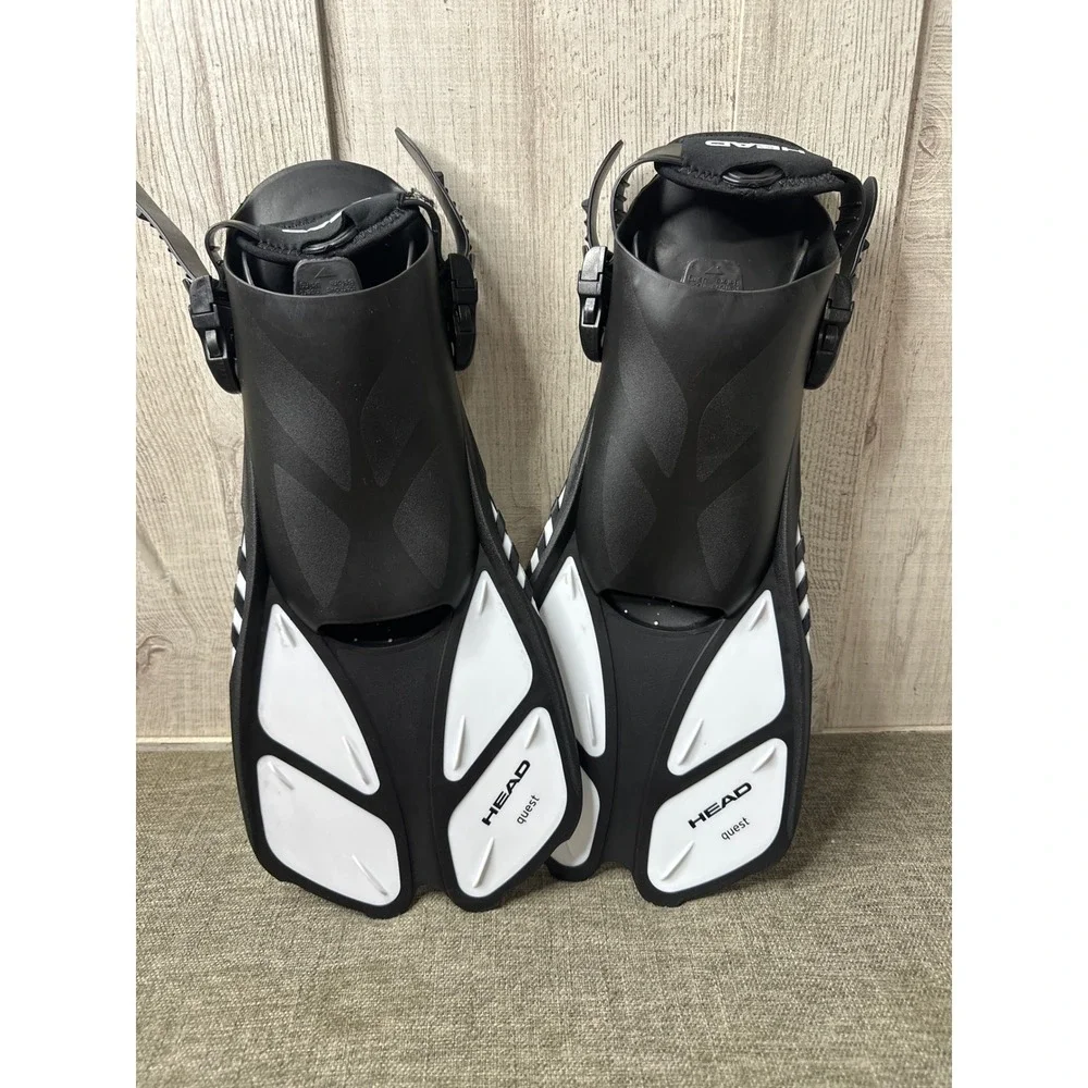 HEAD Quest Adult Silicone Snorkeling Set Black White Mask Fins Snorkel Bag L/XL - Picture 5 of 8